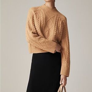 J crew Cable-knit Rollneck Hthr Camel sweater in Supersoft yarn merino wool